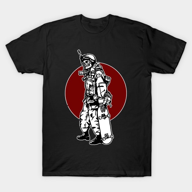 Skateboarding soldier T-Shirt by Virhayune